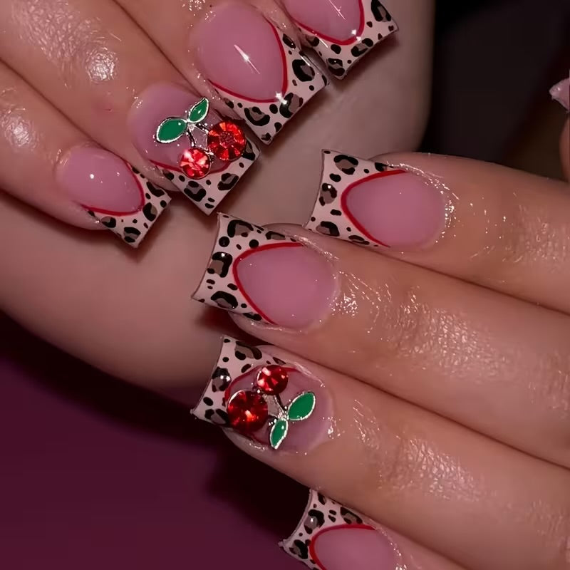 Aura Beauty™ Cherry Press On Nails – 24pcs Medium Length