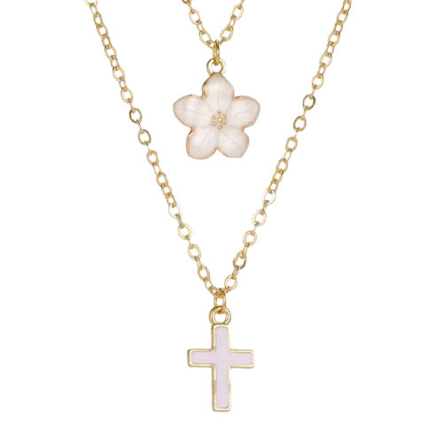 Aura Lifestyle™ Bestie Cross + Flower Necklace Set