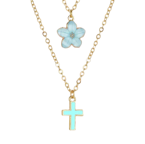 Aura Lifestyle™ Bestie Cross + Flower Necklace Set