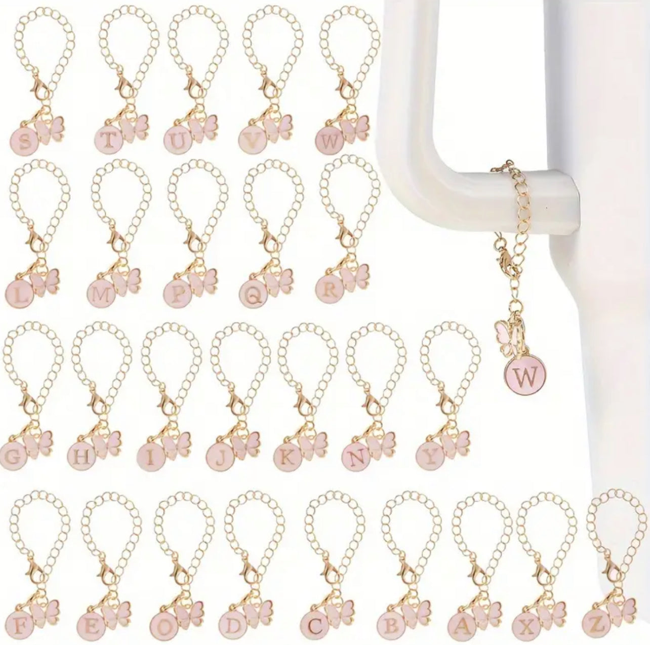 Aura Beadery™ Personalized Handle Charm with Butterfly & Letter Pendant for Stanley Cup Tumbler