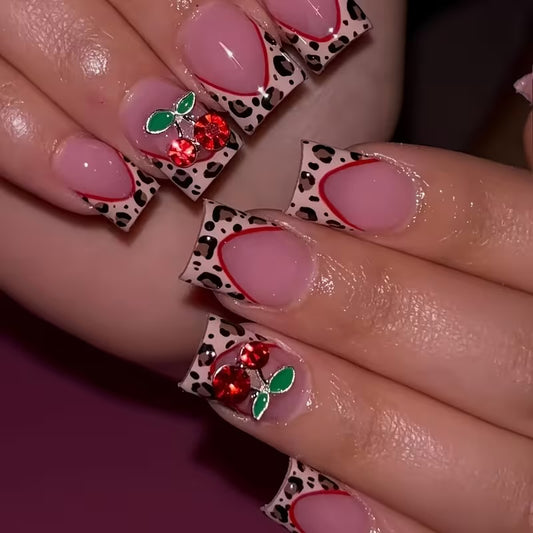 Aura Beauty™ Cherry Press On Nails – 24pcs Medium Length