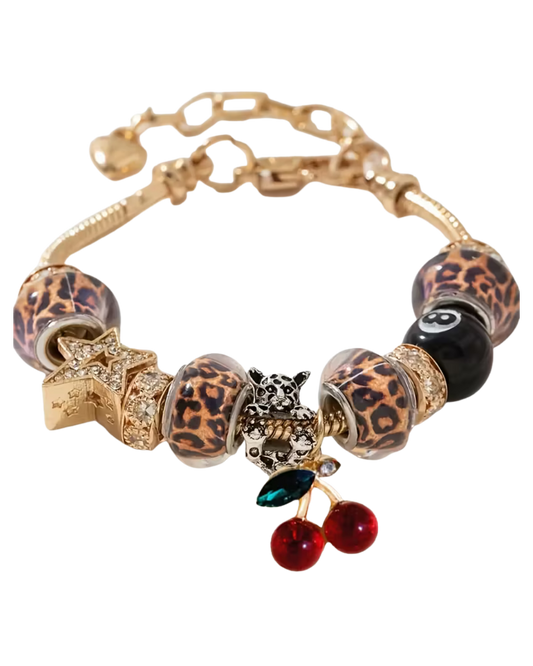 Aura Beadery™ Cherry Leopard Charm Bracelet