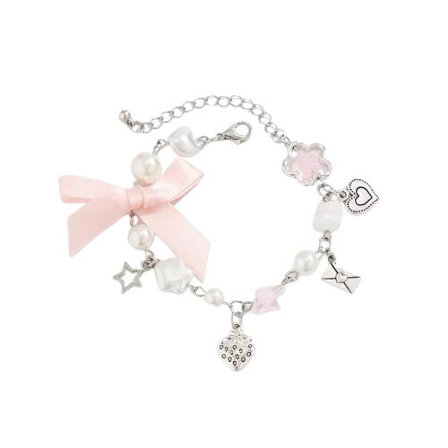 Aura Beadery™ Pink Bow Star & Pearl Charm Bracelet