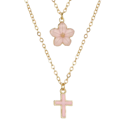Aura Lifestyle™ Bestie Cross + Flower Necklace Set