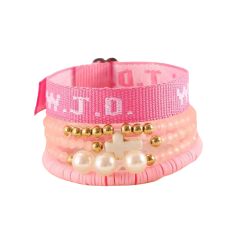 Aura Beadery™ WWJD Pink Cross Bracelet Set